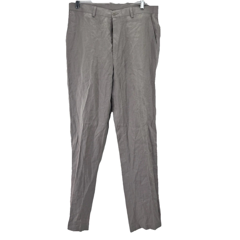 Calvin Klein Men's Classic Slim Fit Solid Linen Pants Gray 33Wx32L 4-Pocket